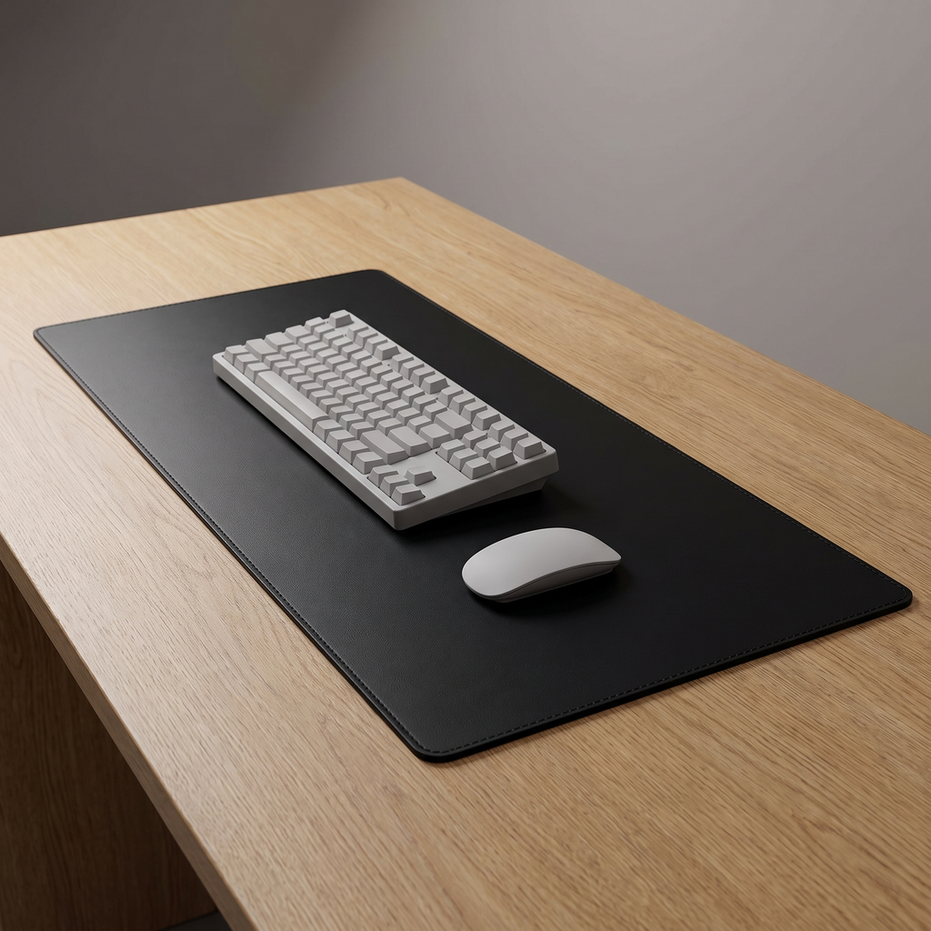 Deskstead Desk Pad on a desk with keyboard and mouse