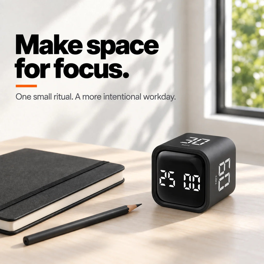 The Block Pro on a desk beside a notebook and pencil
