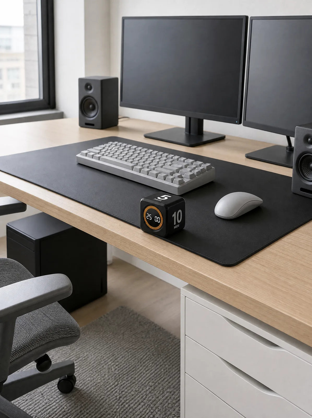 On the desk you already cleared.